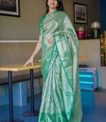 Green floral zari silk blend saree