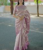 Lavender woven design zari silk blend handloom saree