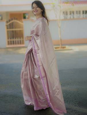 Lavender woven design zari silk blend handloom saree 2