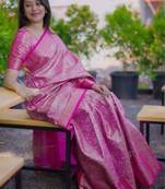 Pink woven design zari silk blend saree