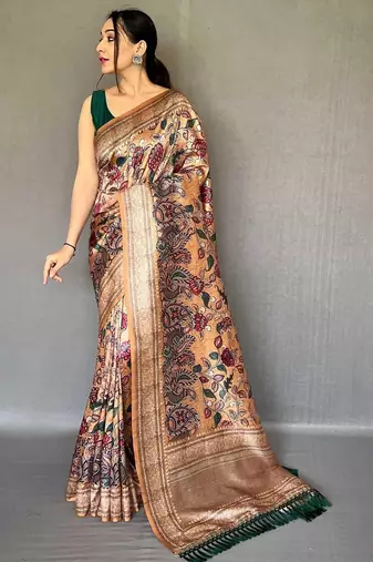 Yellow yellow printed silk blend sarees