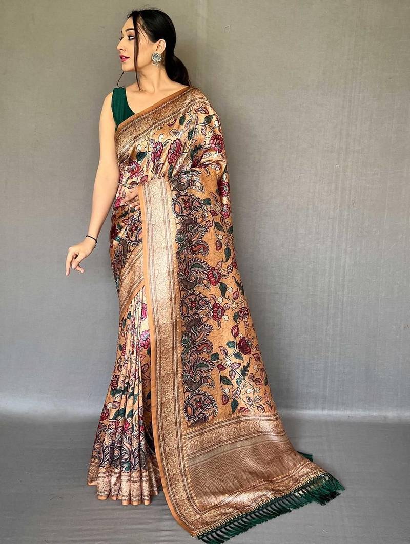 Yellow yellow printed silk blend sarees