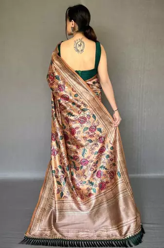 Yellow yellow printed silk blend sarees