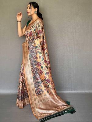 Yellow yellow printed silk blend sarees 4