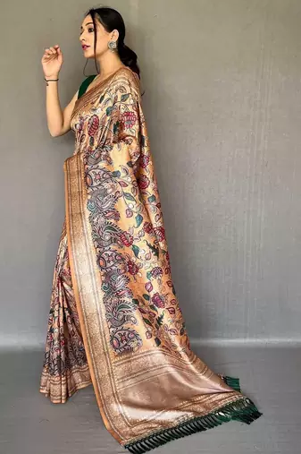 Yellow yellow printed silk blend sarees