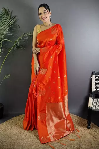 Orange woven design saree with blouse piece