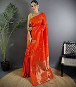 Orange woven design saree with blouse piece