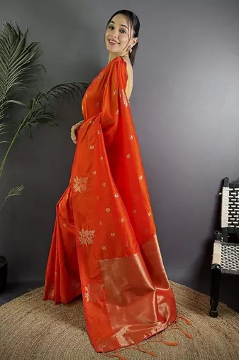 Orange woven design saree with blouse piece