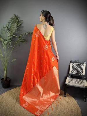 Orange woven design saree with blouse piece 3