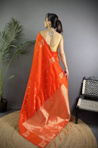 Orange woven design saree with blouse piece