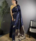 Navy blue woven design zari silk saree
