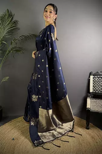 Navy blue woven design zari silk saree
