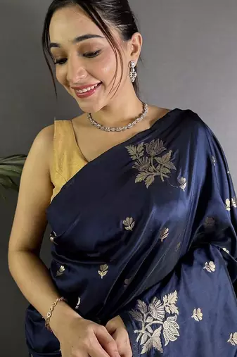 Navy blue woven design zari silk saree