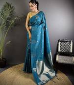Blue woven design ethnic motifs zari saree
