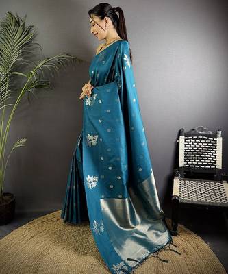 Blue woven design ethnic motifs zari saree 2