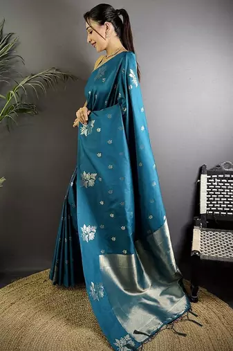 Blue woven design ethnic motifs zari saree