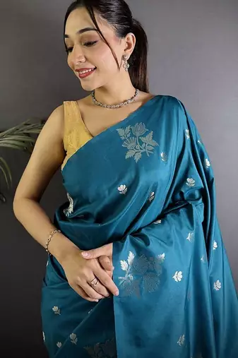 Blue woven design ethnic motifs zari saree