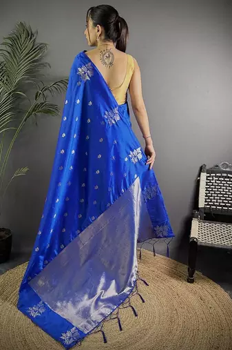 Navy blue woven design saree with blouse piece