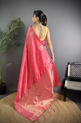 Peach woven design zari saree
