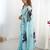 Blue floral printed mirror work saree with unstitched blouse piece