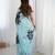 Blue floral printed mirror work saree with unstitched blouse piece