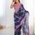Blue floral printed scallop mirror work saree