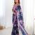 Blue floral printed scallop mirror work saree