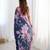 Blue floral printed scallop mirror work saree