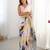 White floral printed mirror work saree with unstitched blouse piece