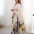 White floral printed mirror work saree with unstitched blouse piece