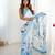 Blue mirror work border saree with blouse piece