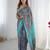 Grey floral printed mirror work saree with unstitched blouse piece