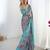 Grey floral printed mirror work saree with unstitched blouse piece