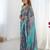 Grey floral printed mirror work saree with unstitched blouse piece