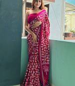 Pink floral printed poly cotton saree