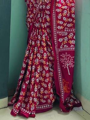 Pink floral printed poly cotton saree 3