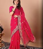 Pink bandhani embroidered sequinned georgette saree