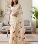 Off white off white floral chiffon saree unstiched blouse