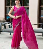 Magenta floral embellished beads & stones saree with blouse