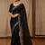 Black embellished mirror work satin fusion saree