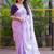 Lavender floral printed embroidered kota doria saree with unstitched blouse piece