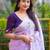 Lavender floral printed embroidered kota doria saree with unstitched blouse piece