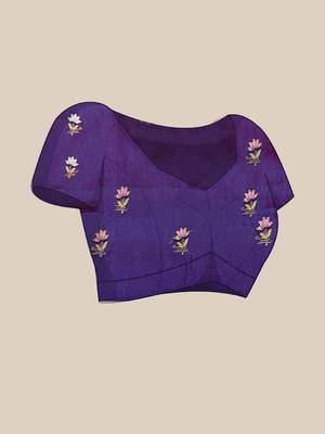 Lavender floral printed embroidered kota doria saree with unstitched blouse piece 4
