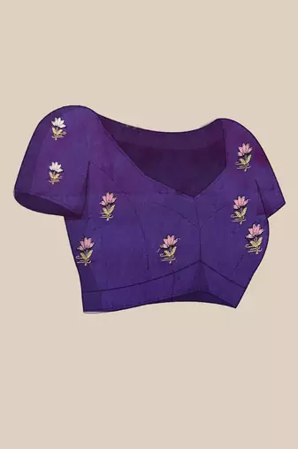 Lavender floral printed embroidered kota doria saree with unstitched blouse piece