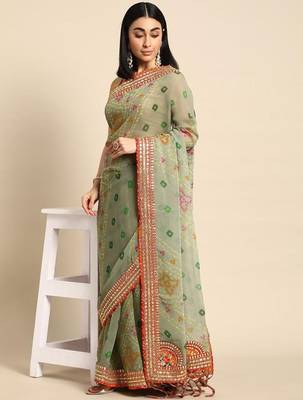 Green green poly georgette bandhani sarees 1