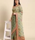 Green green poly georgette bandhani sarees