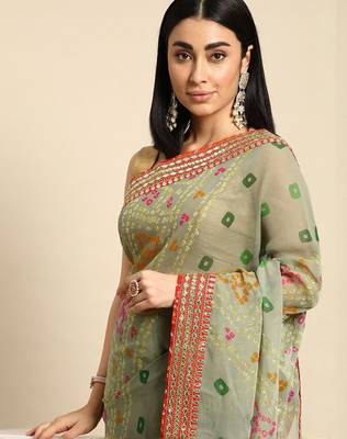Green green poly georgette bandhani sarees 2