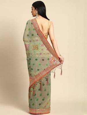 Green green poly georgette bandhani sarees 3
