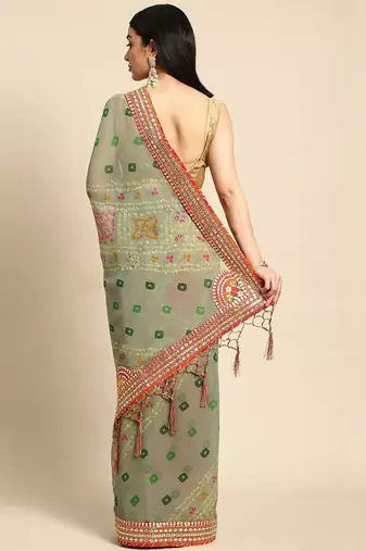 Green green poly georgette bandhani sarees
