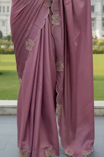 Purple beads and stones silk blend mysore silk saree